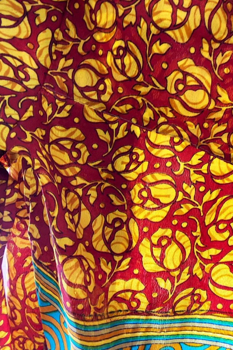 Clyde Shirt - Burnt Red & Topaz Floral - Vintage Indian Sari - XS - Image 7