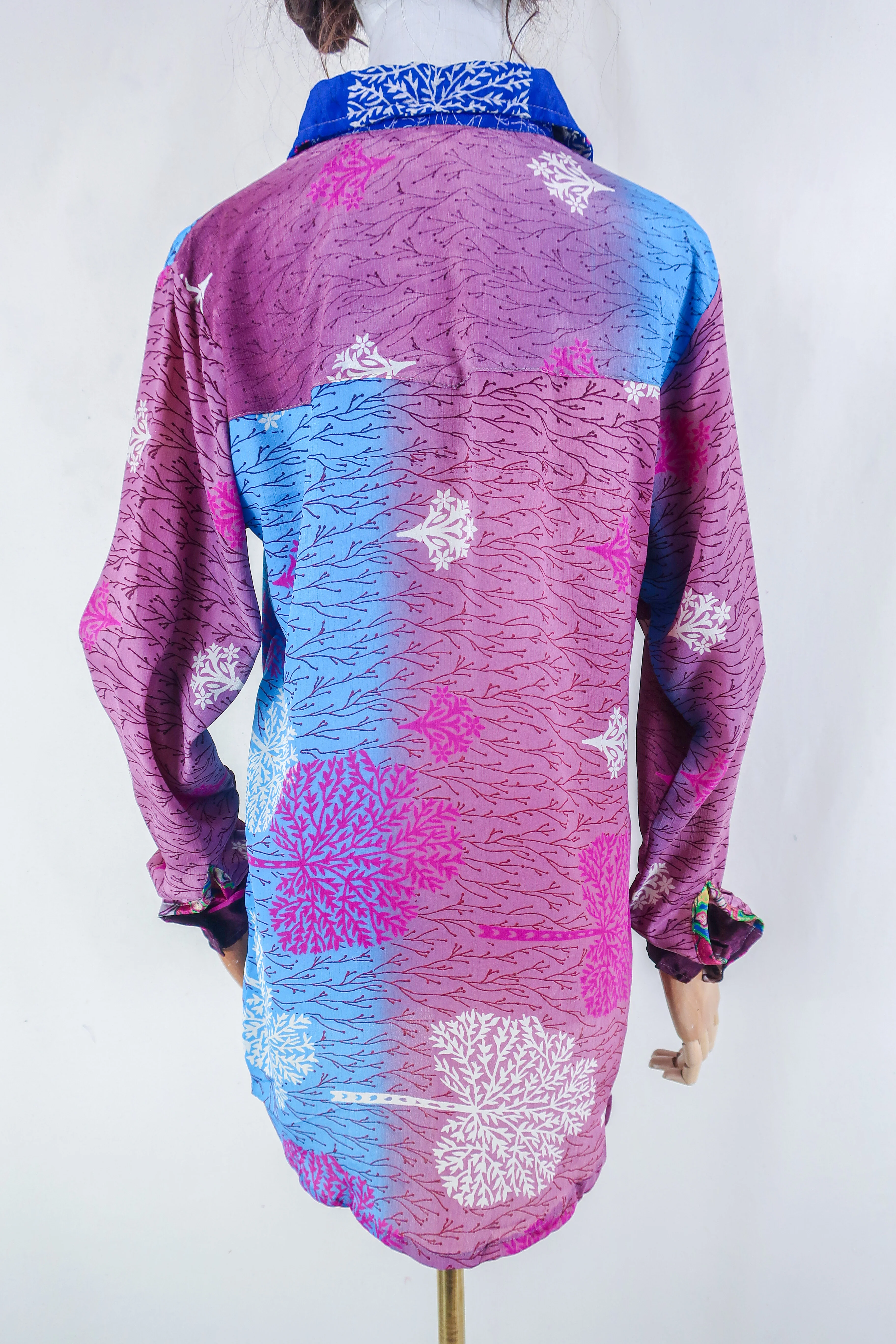 Clyde Shirt - Berry & Frosty Trees - Vintage Indian Sari - Free Size M/L - Image 3
