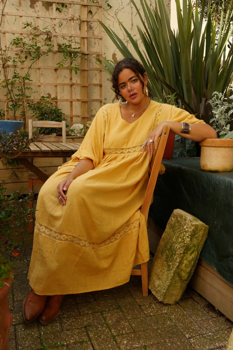 Cordelia Midi Dress in Daffodil Yellow