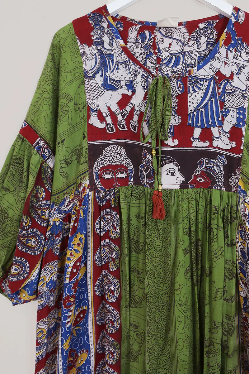 Daisy Maxi Smock Dress - Garden Green Block Print - Vintage Cotton - Size M/L - Image 2