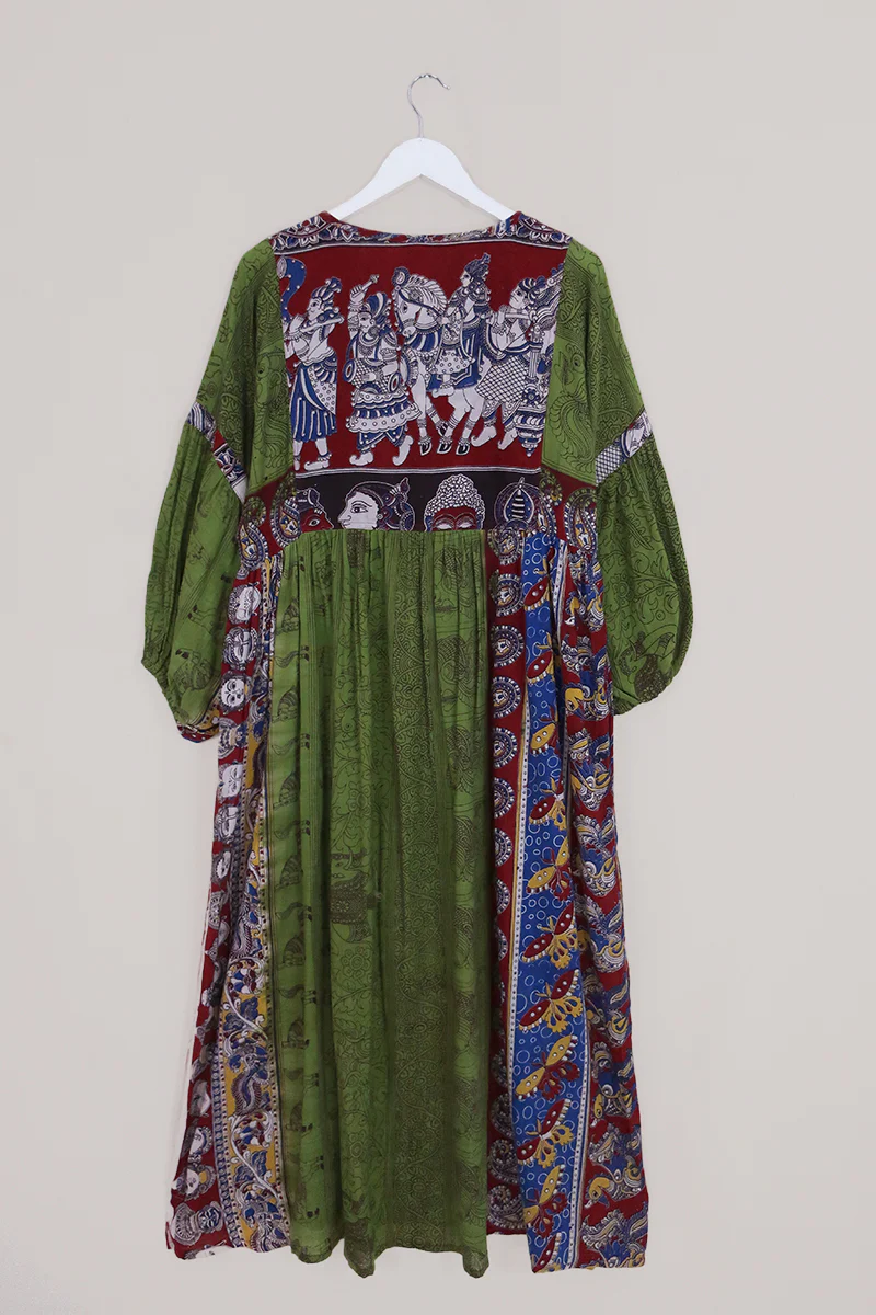 Daisy Maxi Smock Dress - Garden Green Block Print - Vintage Cotton - Size M/L - Image 3