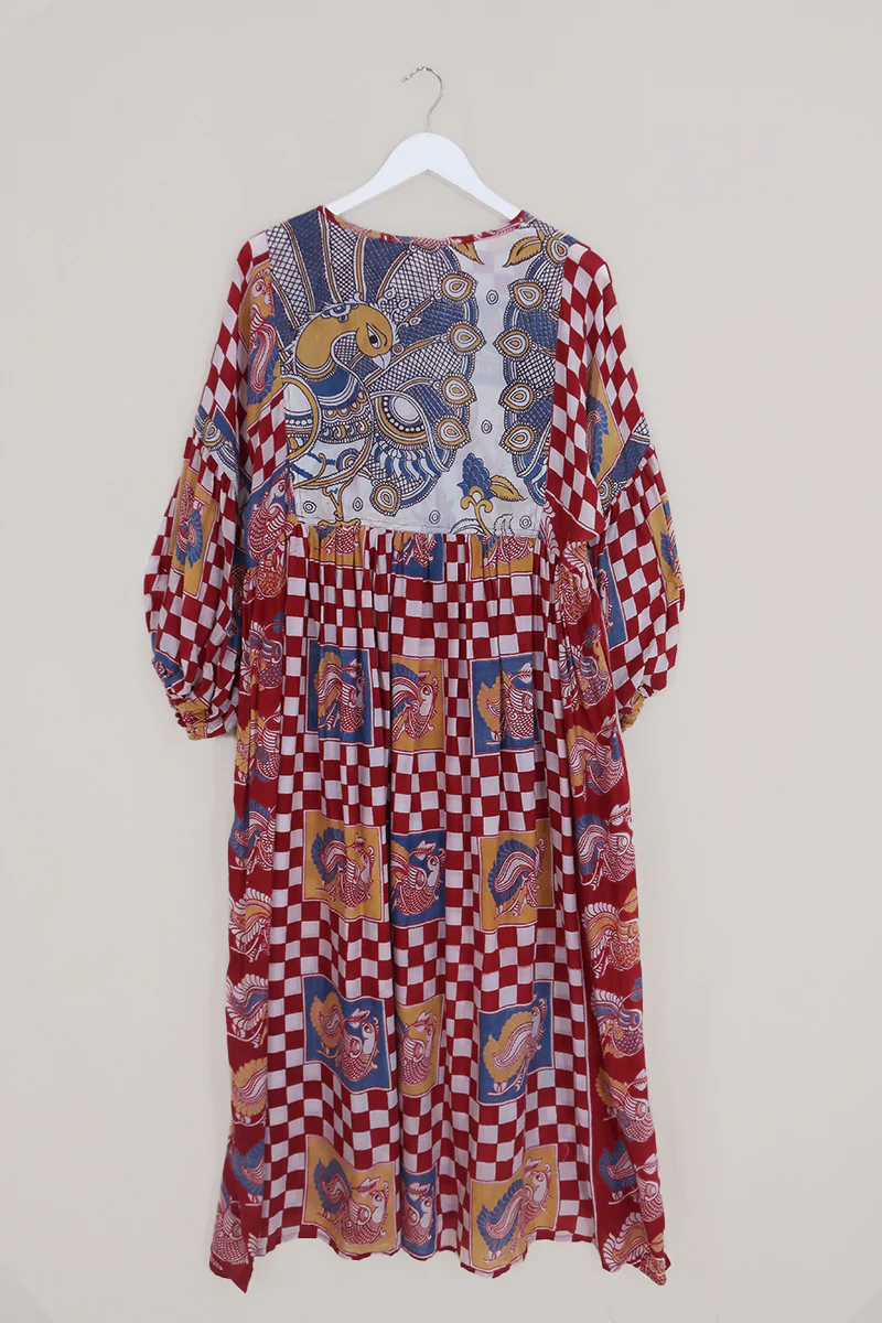 Daisy Maxi Smock Dress - Red & White Checkerboard - Vintage Cotton - Size M/L - Image 3