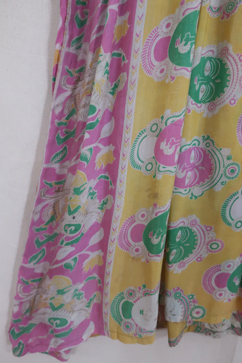 Daisy Maxi Smock Dress - Solar Yellow & Faded Pink - Vintage Cotton - Size M/L - Image 4
