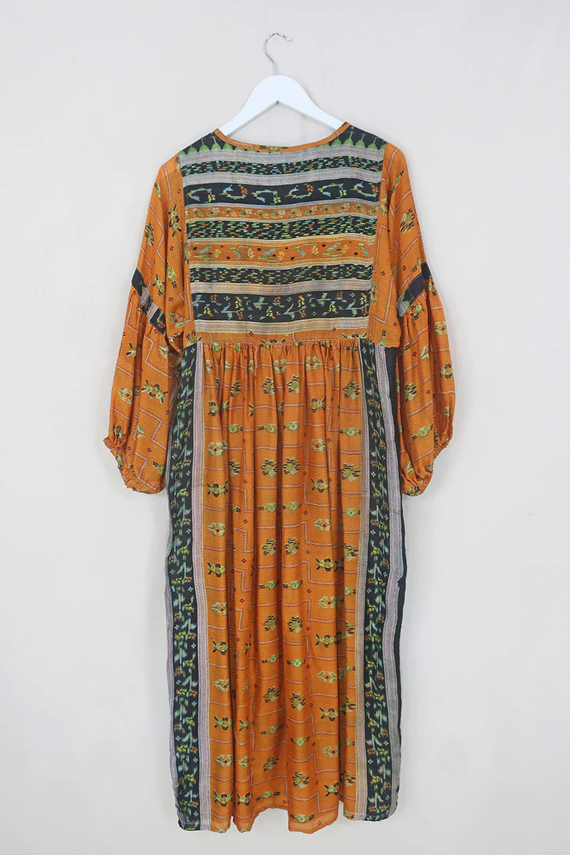 Daisy Maxi Smock Dress - Ink Black & Rust Stripe - Vintage Indian Cotton - Size XS - Image 3