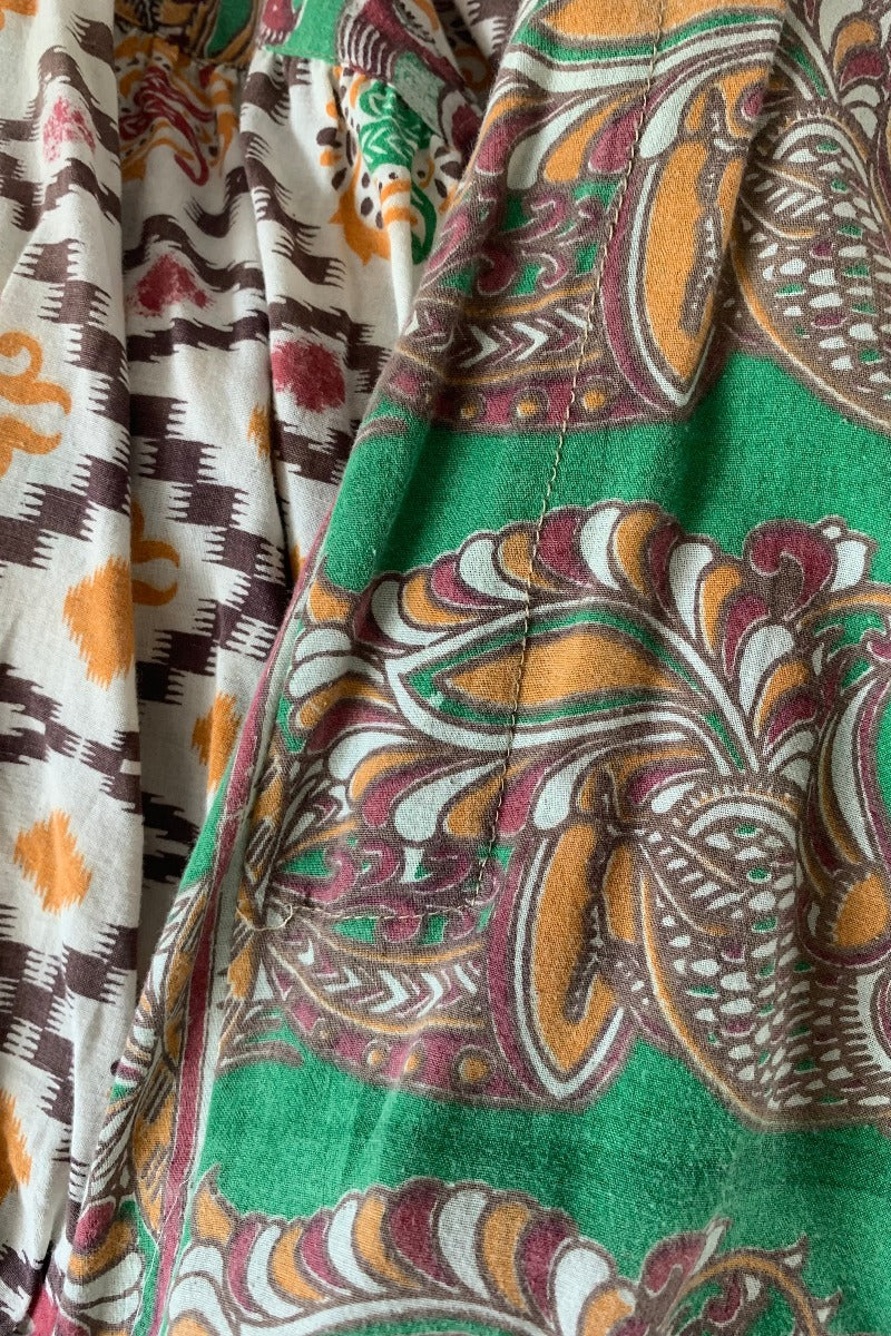 Daisy Midi Smock Dress - Vintage Indian Cotton - Oat White & Jewel Tone Peacock Motif - S/M - Image 5