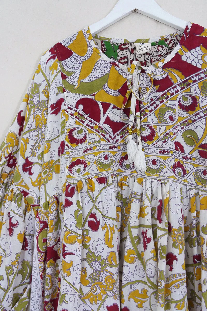 Daisy Smock Top - Butter & Burnt Umber Floral - Vintage Cotton - Size S/M - Image 2