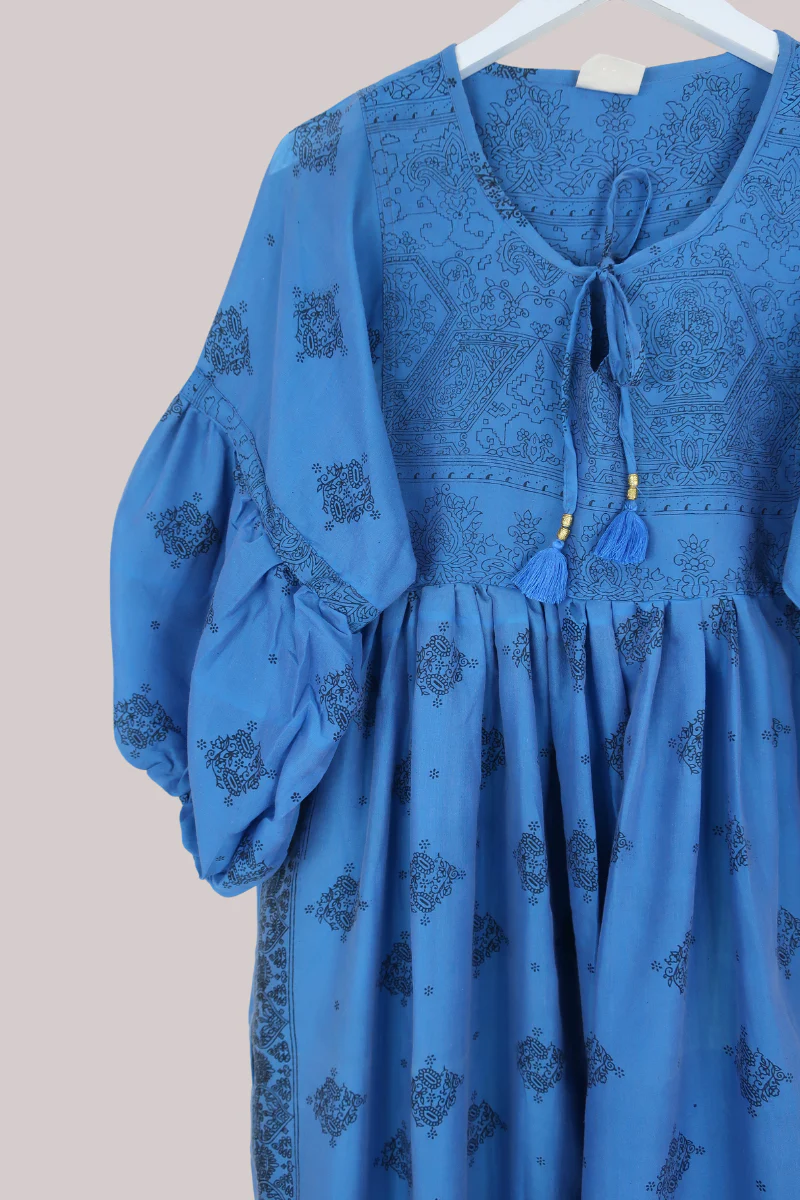 Daisy Vintage Cotton Maxi Dress in Cerulean Blue Paisley Crests- Size XS - Image 2