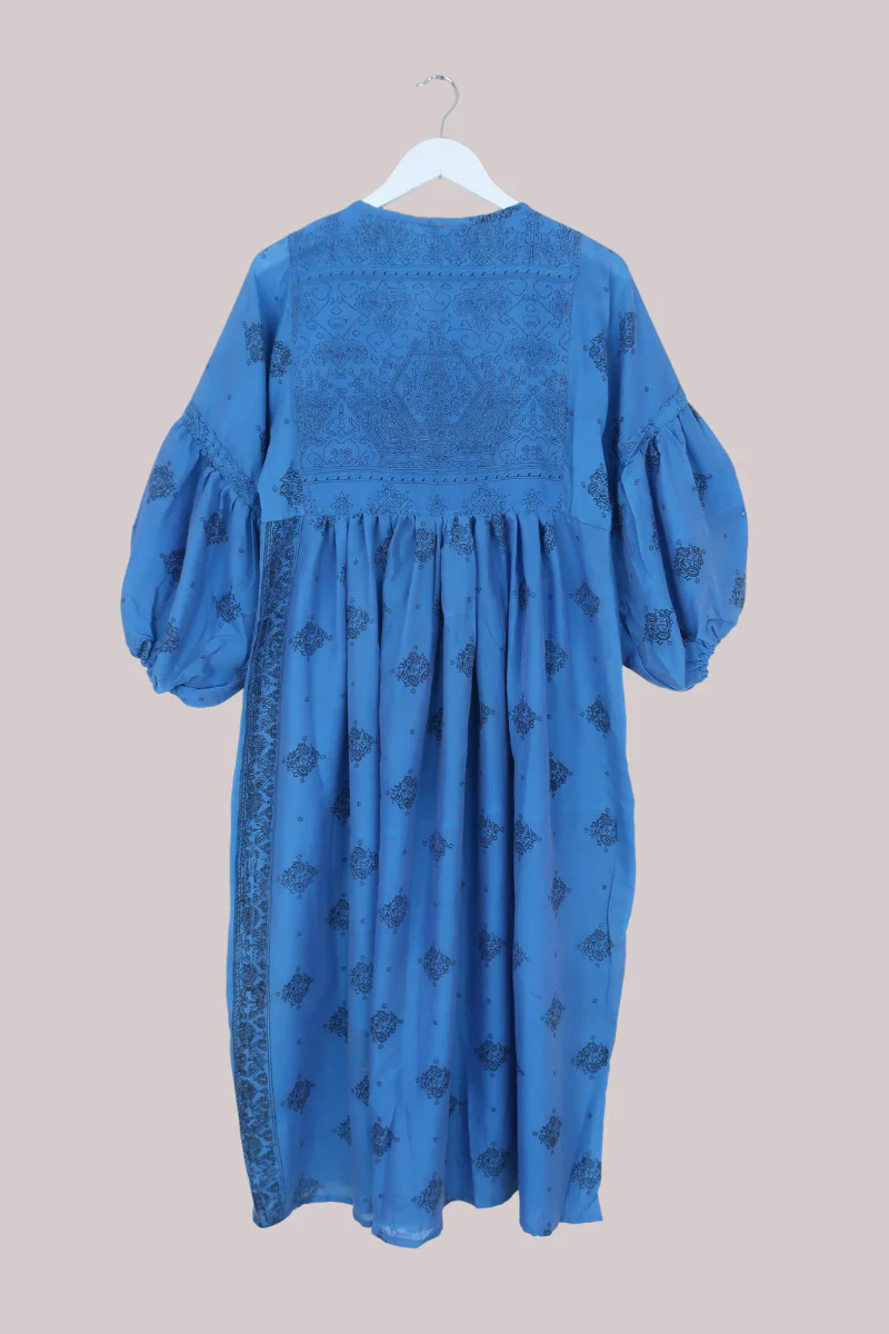 Daisy Vintage Cotton Maxi Dress in Cerulean Blue Paisley Crests- Size XS - Image 3