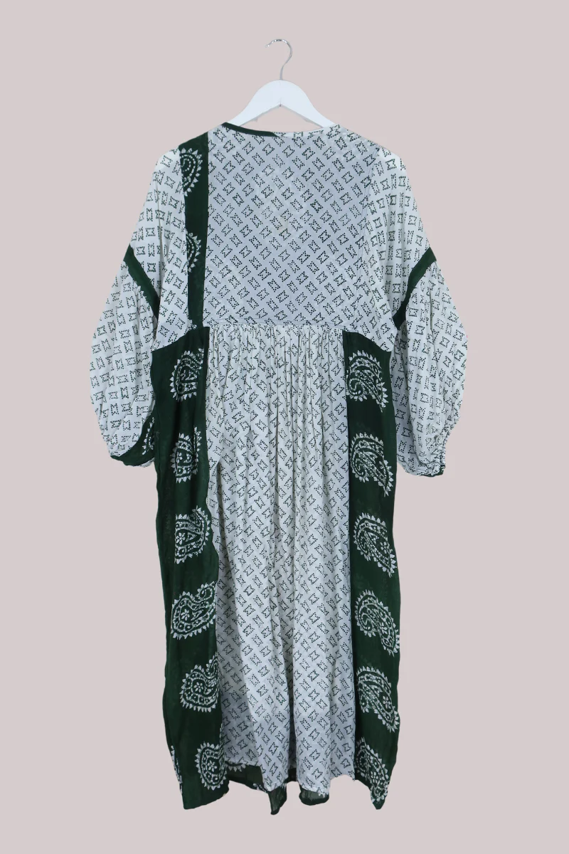 Daisy Vintage Cotton Maxi Dress in Emerald Green & White - Size S/M - Image 3