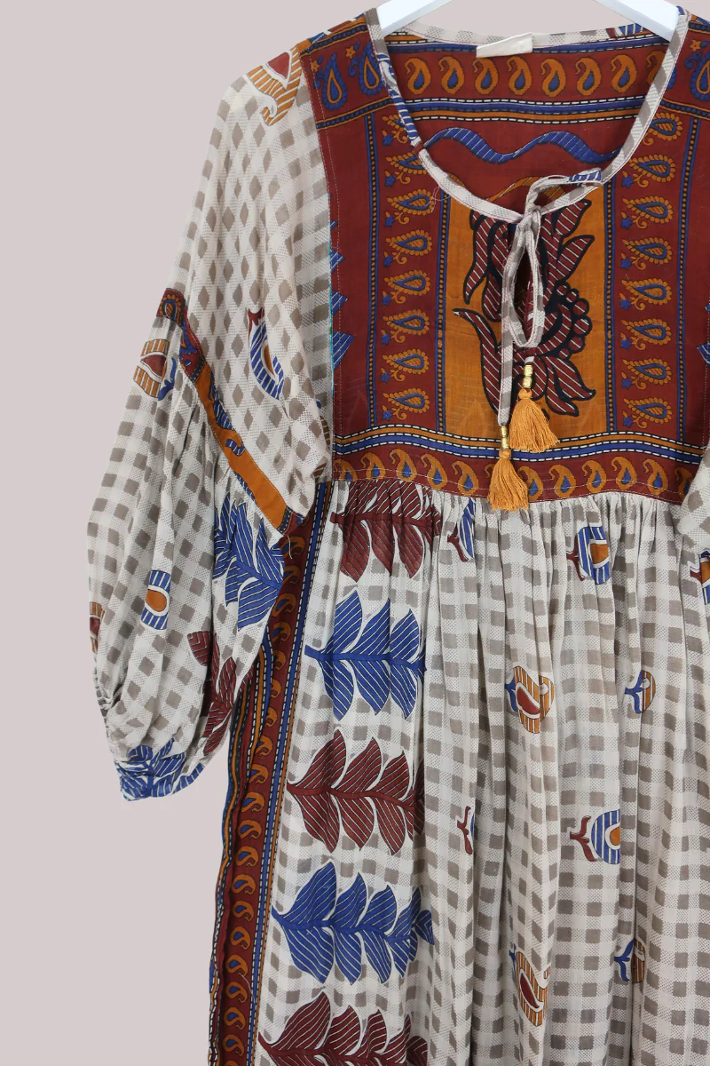 Daisy Vintage Cotton Maxi Dress in Sand, Amber & Garnet - Size XS - Image 2