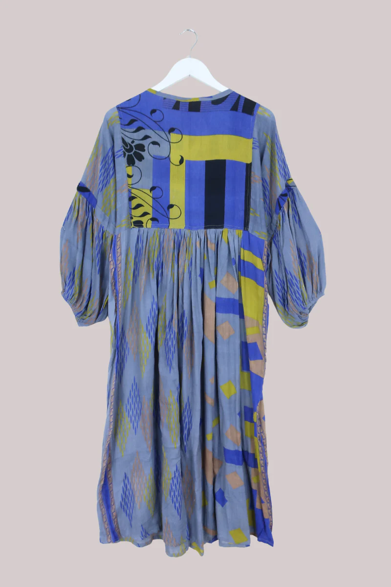 Daisy Vintage Cotton Maxi Dress in Steel Blue & Cobalt - Size XS - Image 3
