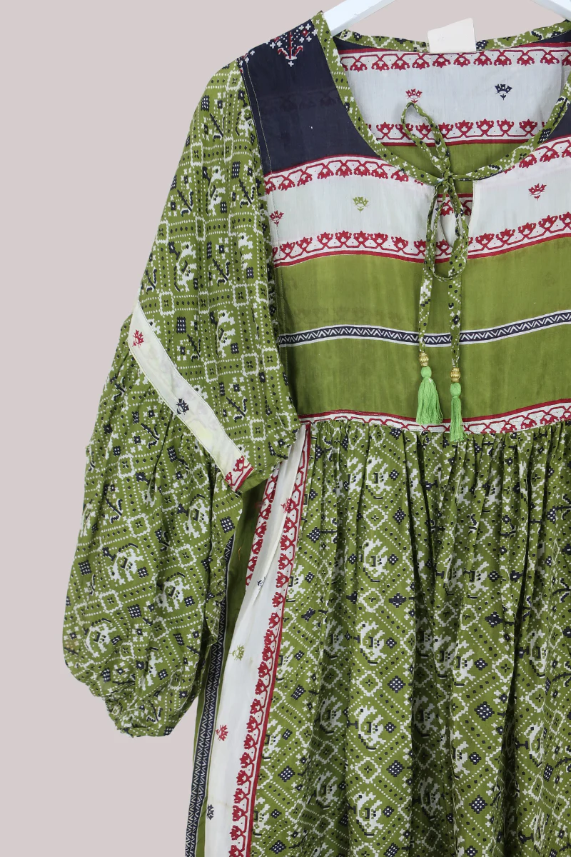 Daisy Vintage Cotton Maxi Dress - Tarragon Green Mosaic - Size XS - Image 2