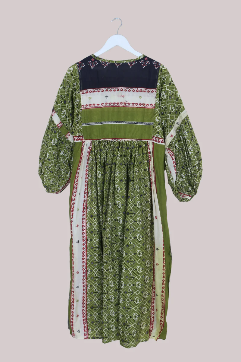 Daisy Vintage Cotton Maxi Dress - Tarragon Green Mosaic - Size XS - Image 3