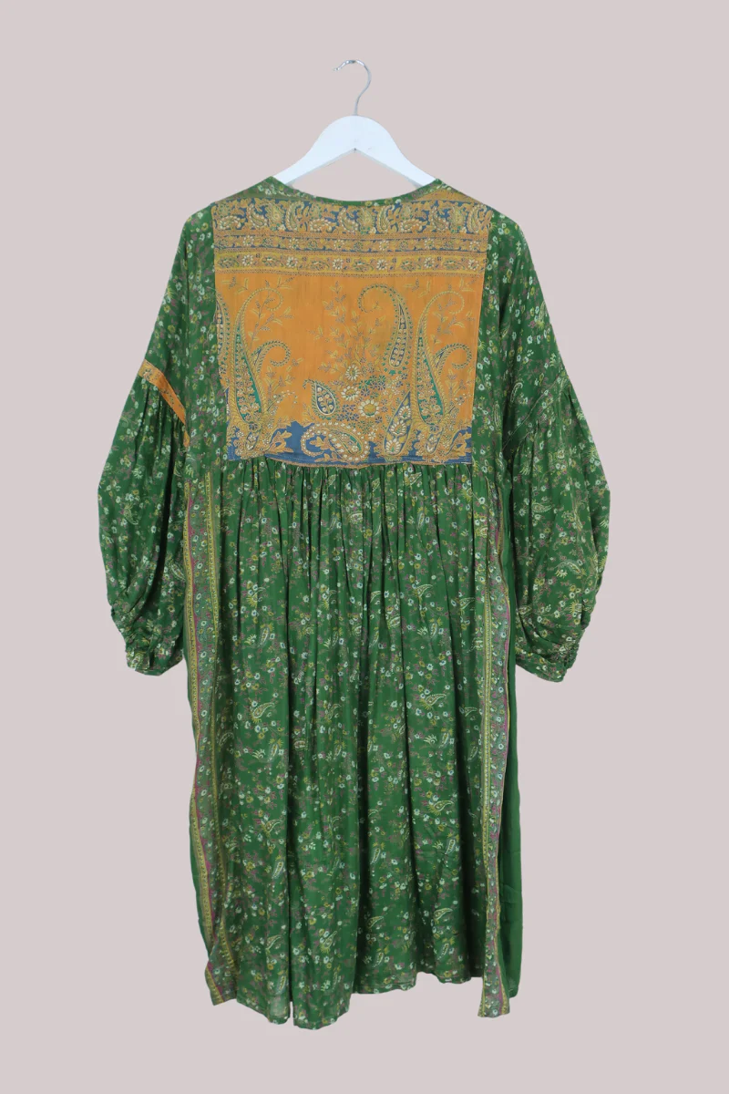 Daisy Vintage Cotton Midi Dress in Rolling Hills Green & Gold- Size S/M - Image 3
