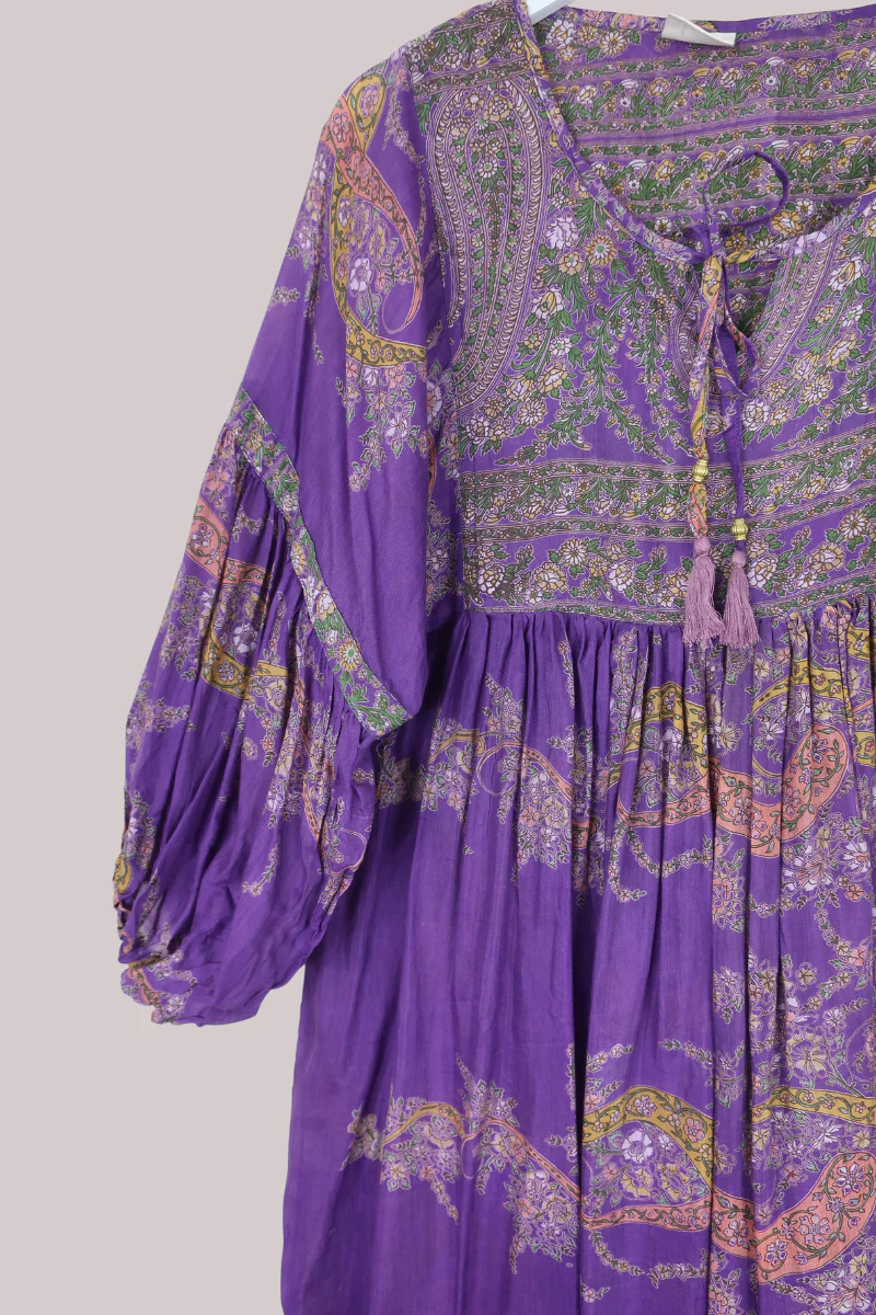 Daisy Vintage Cotton Midi Dress - Amethyst Purple Flower Crown Paisley - Size M/L - Image 2