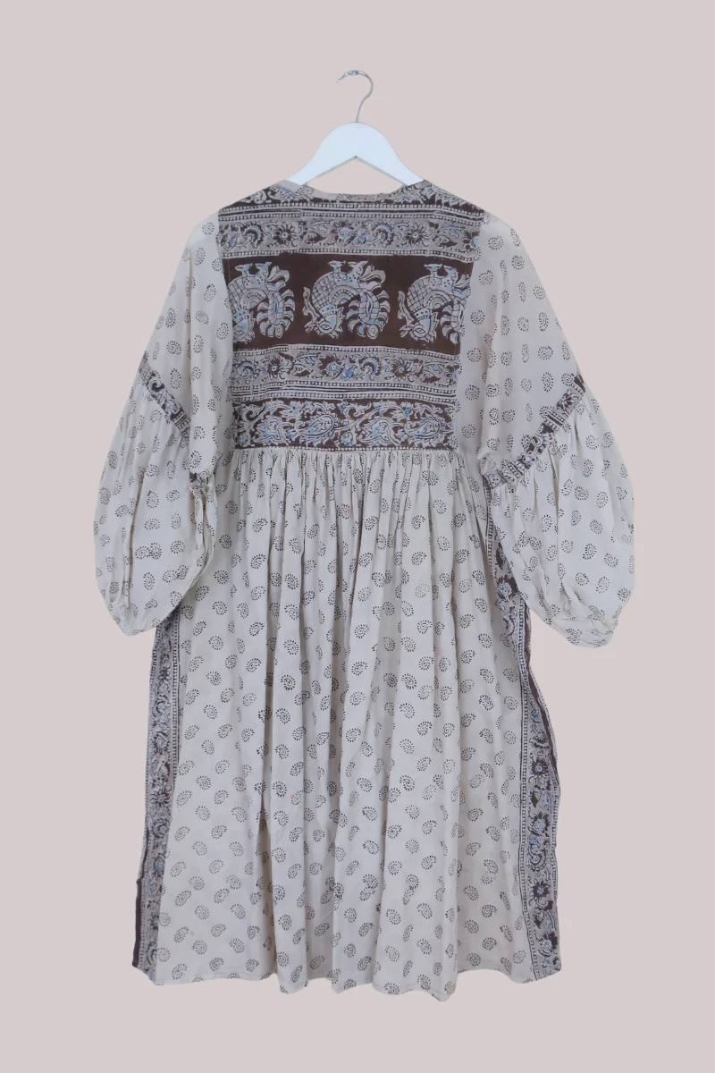 Daisy Vintage Cotton Midi Dress - White, Brown & Earthy Blue Paisley - Size M/L - Image 3