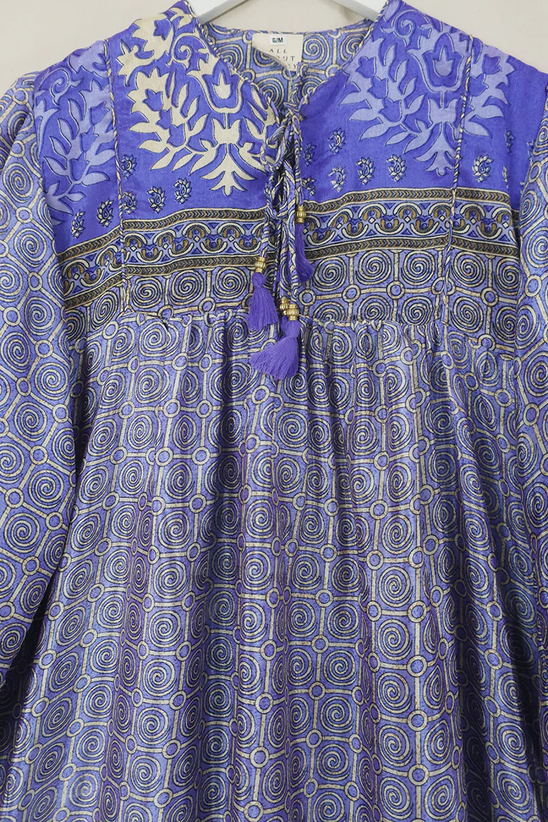 Daphne Dress - Amethyst Mosaic - Vintage Sari - Size S/M - Image 4