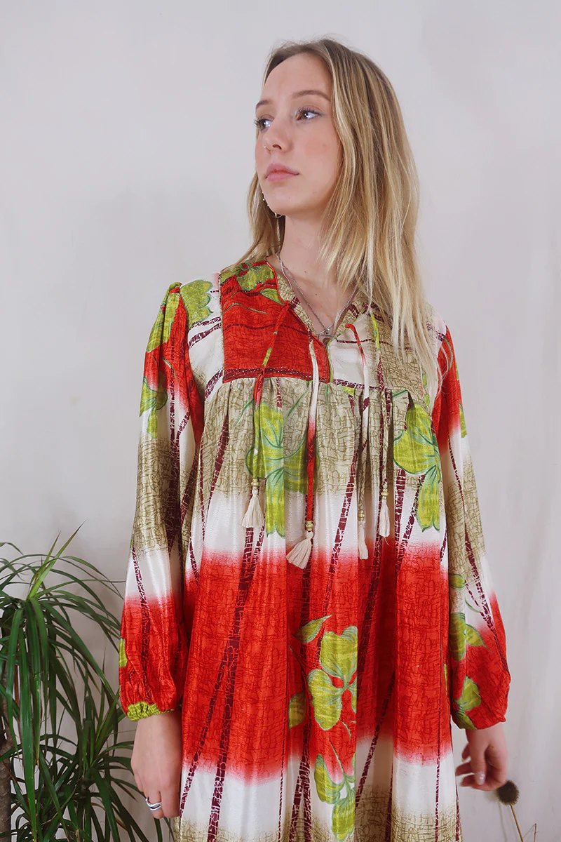 SALE | Daphne Dress - Crimson Clover Fade - Vintage Sari - Size M/L - Image 2