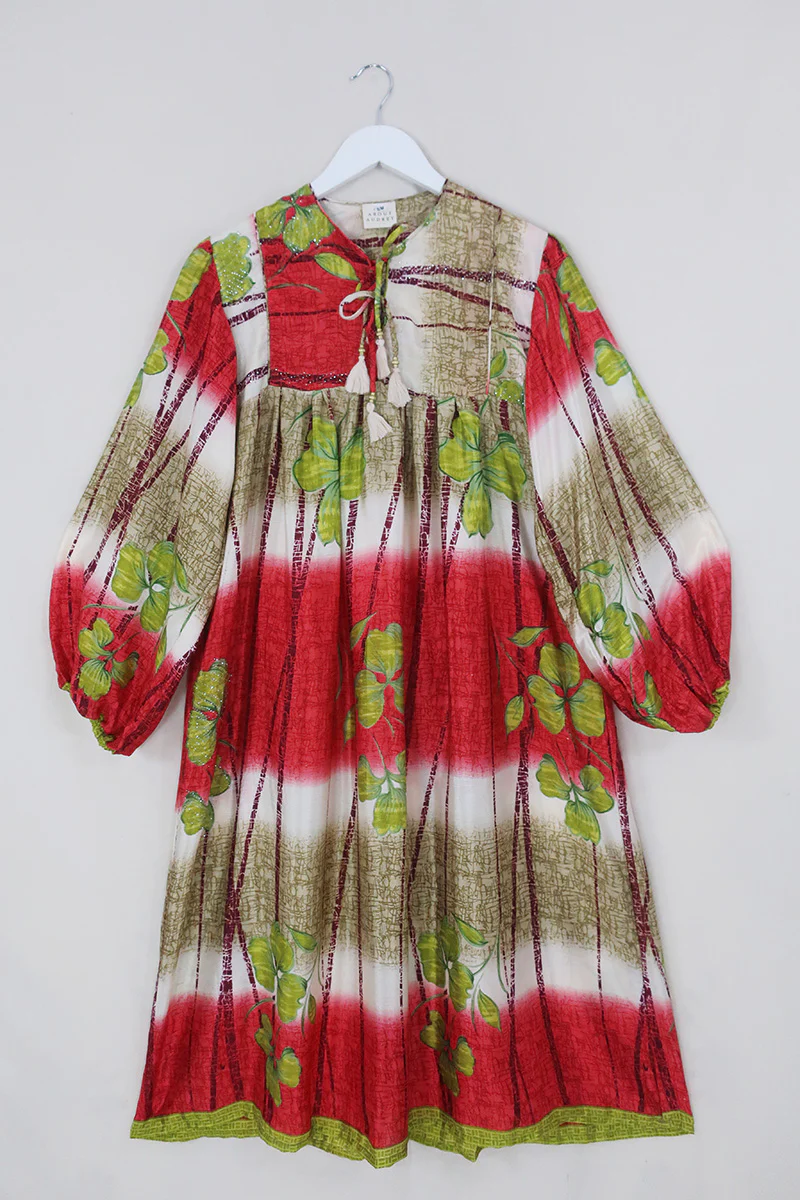 SALE | Daphne Dress - Crimson Clover Fade - Vintage Sari - Size M/L - Image 3