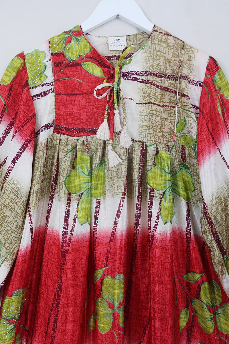 SALE | Daphne Dress - Crimson Clover Fade - Vintage Sari - Size M/L - Image 4