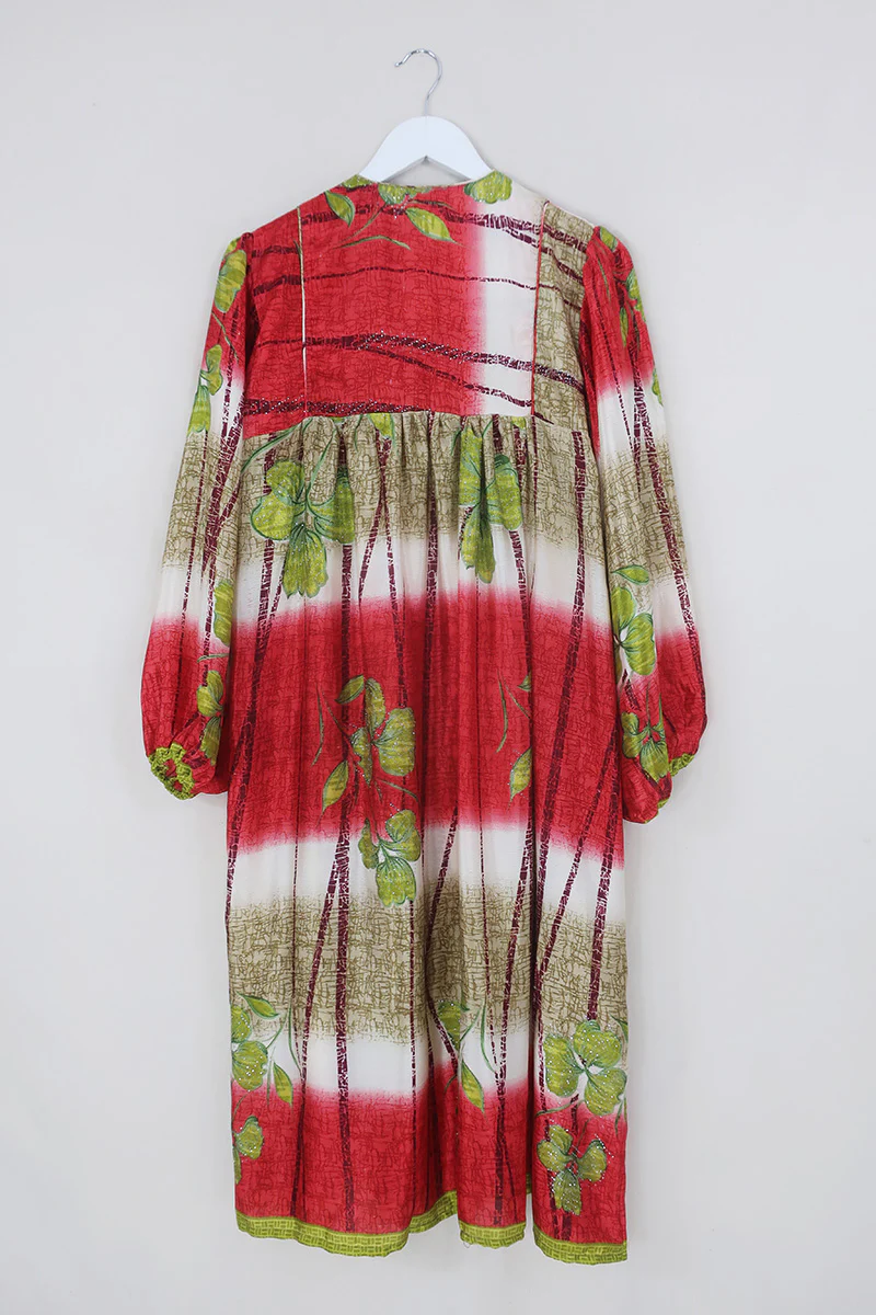 SALE | Daphne Dress - Crimson Clover Fade - Vintage Sari - Size M/L - Image 5