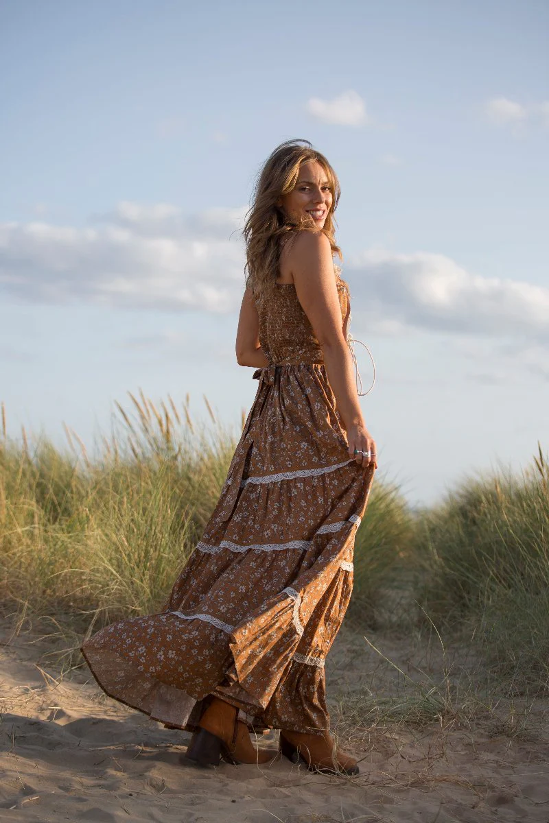 Darcy Maxi Dress in Forest Fawn Brown - Image 3