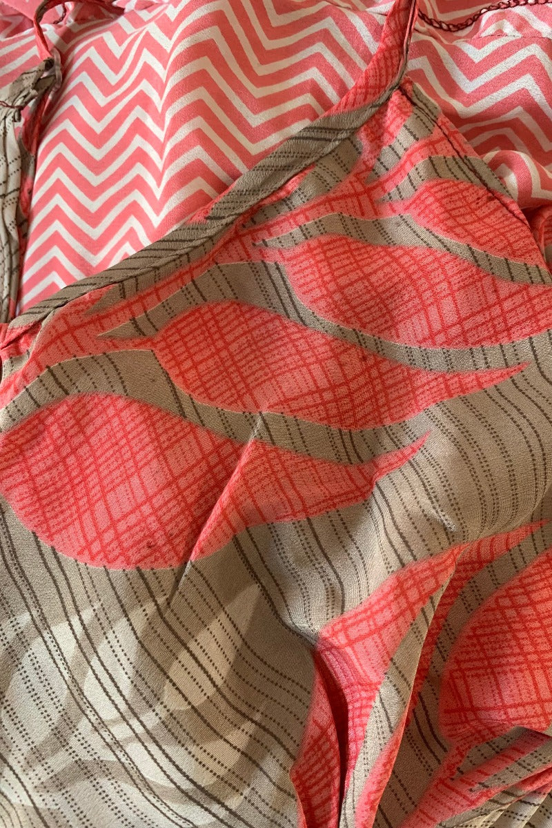 Delilah Maxi Dress - Petal Pink Chevron - Vintage Sari - Free Size S/M - Image 5