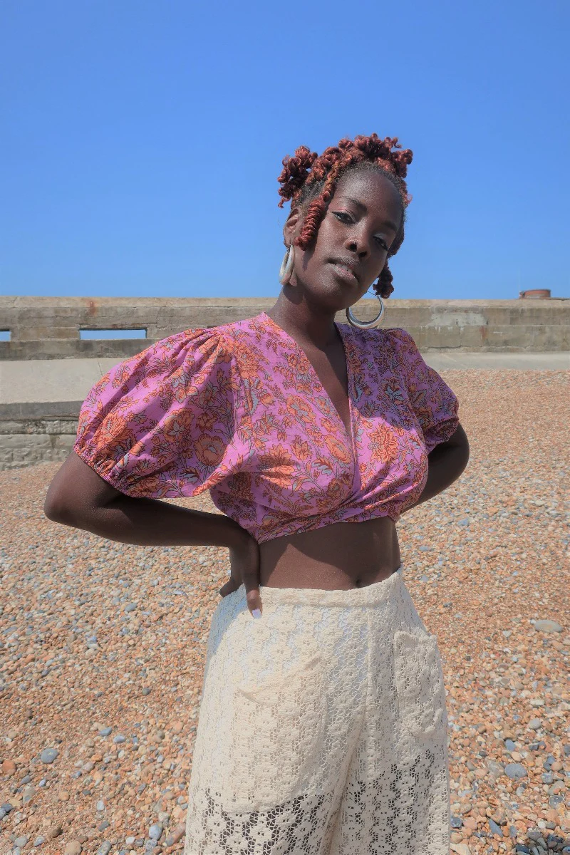 Diana Wrap Top in Pink Violet Floral