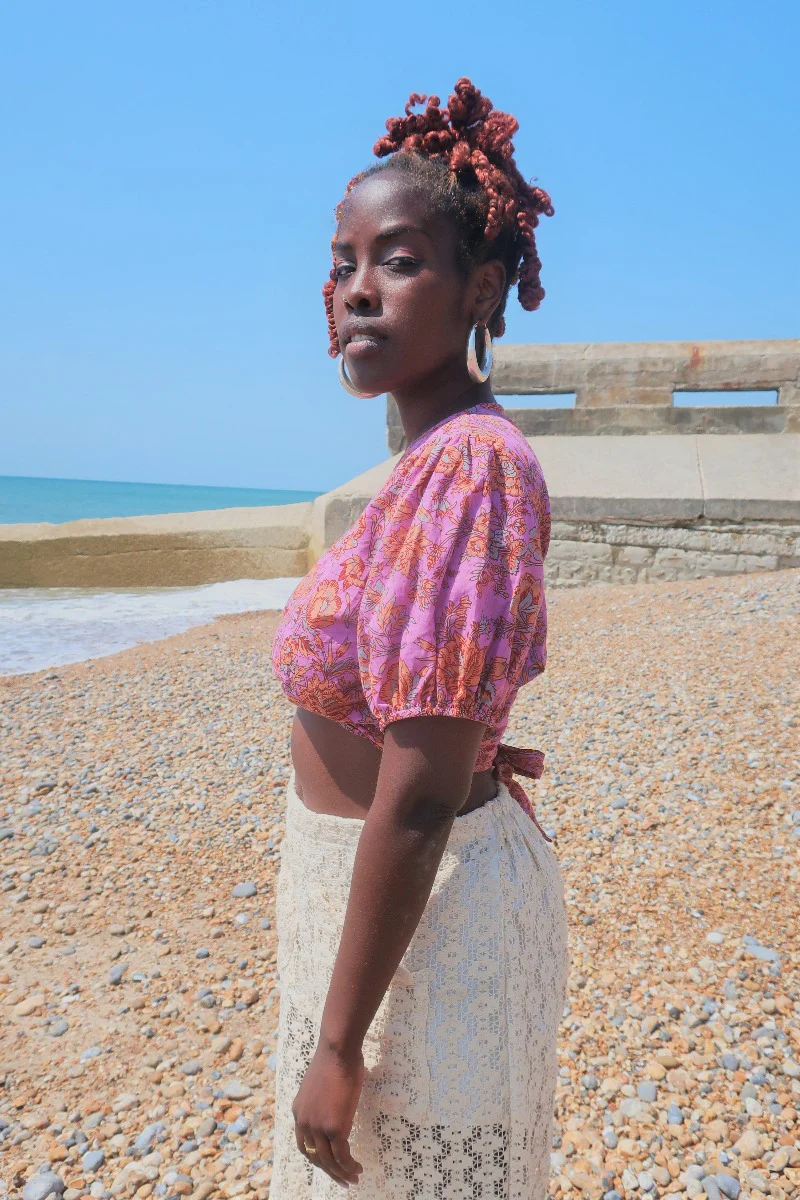 Diana Wrap Top in Pink Violet Floral - Image 3