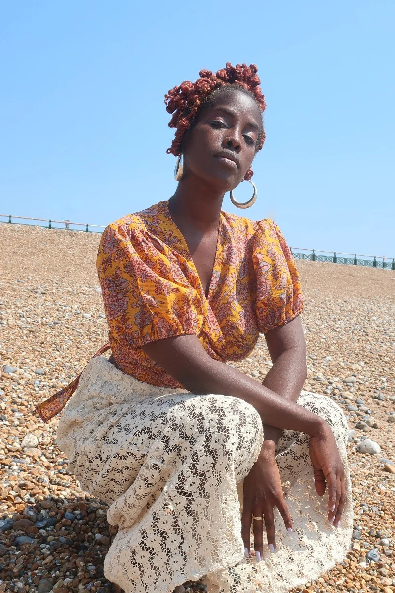 Diana Wrap Top in Sunflower Yellow Floral