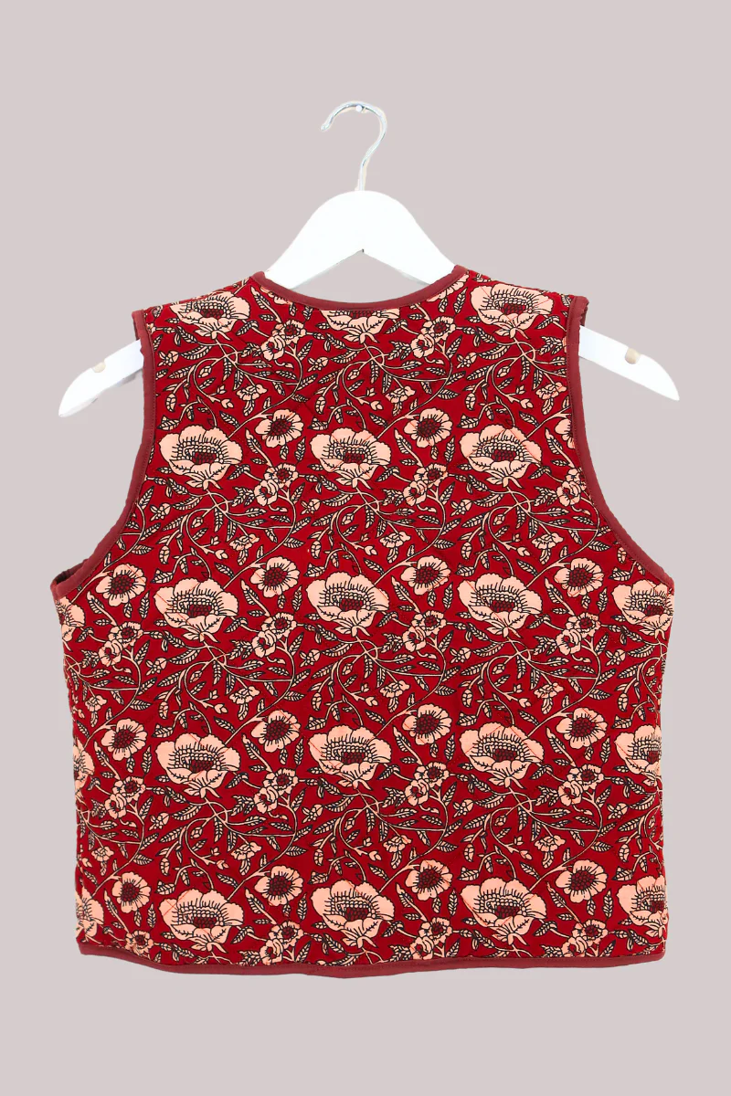 Dixie Quilted Waistcoat Top in Poppy Red Block Print Floral - Image 5