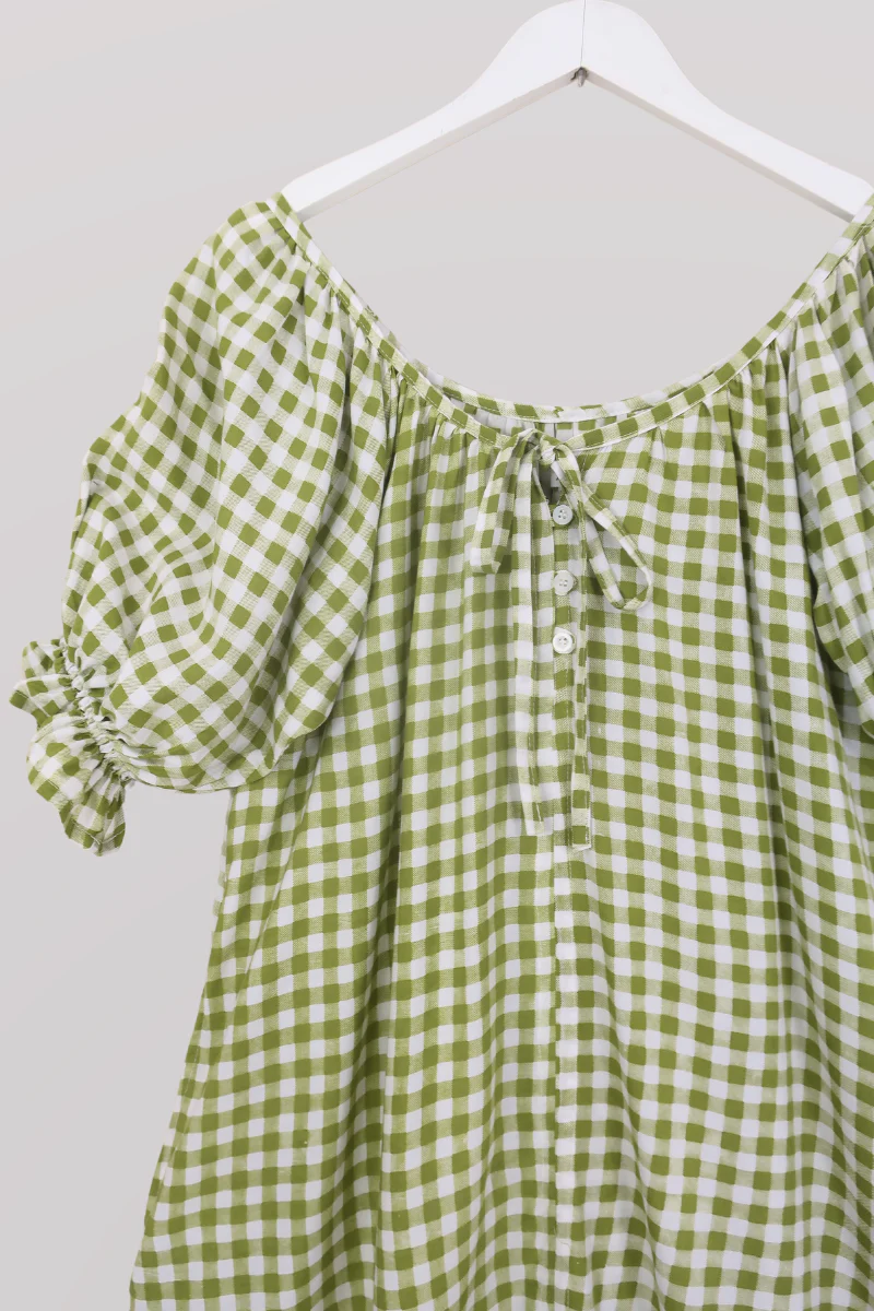 Dolly Mini Dress in Apple Green Gingham - Image 3