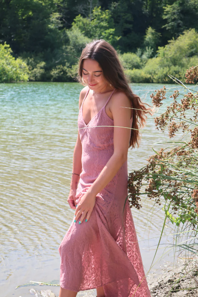 Eliza Maxi Dress in Fairytale Pink Lace - Image 3