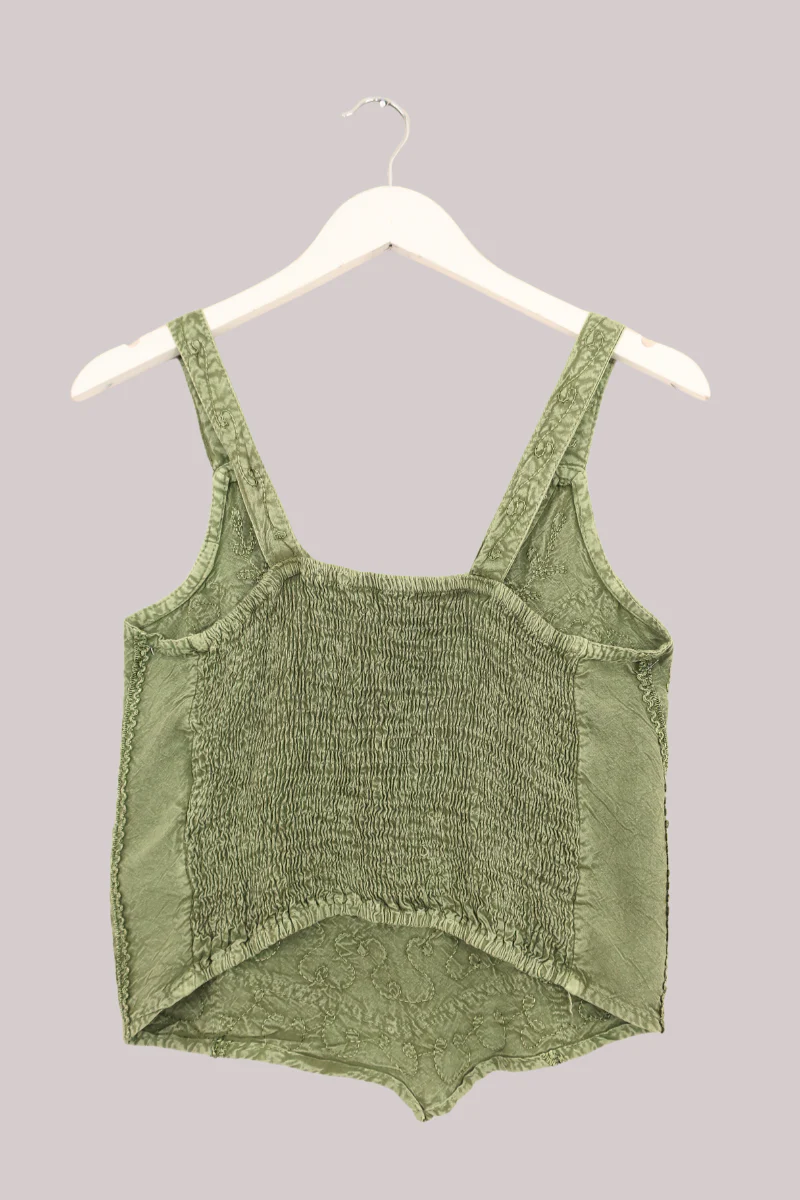 Embroidered Handkerchief Top in Dusty Sage - Free Size - Image 3