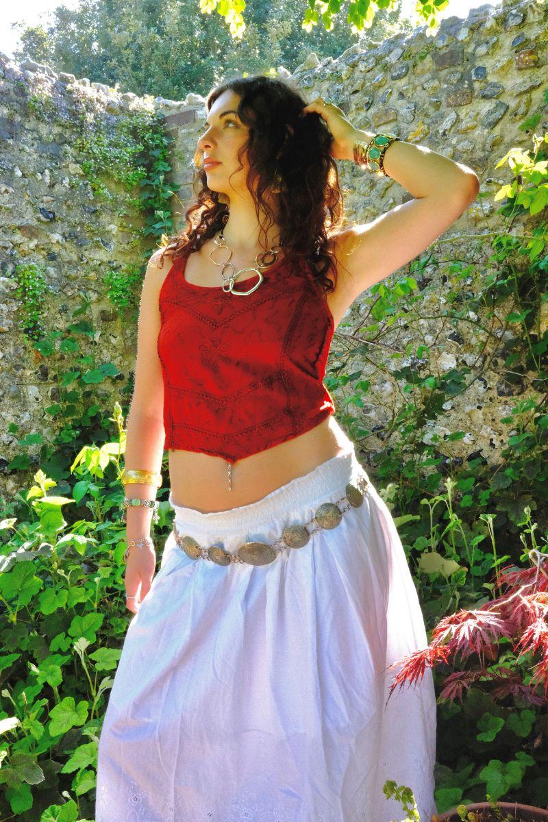 Embroidered Handkerchief Top in Earth Red - Free Size - Image 3