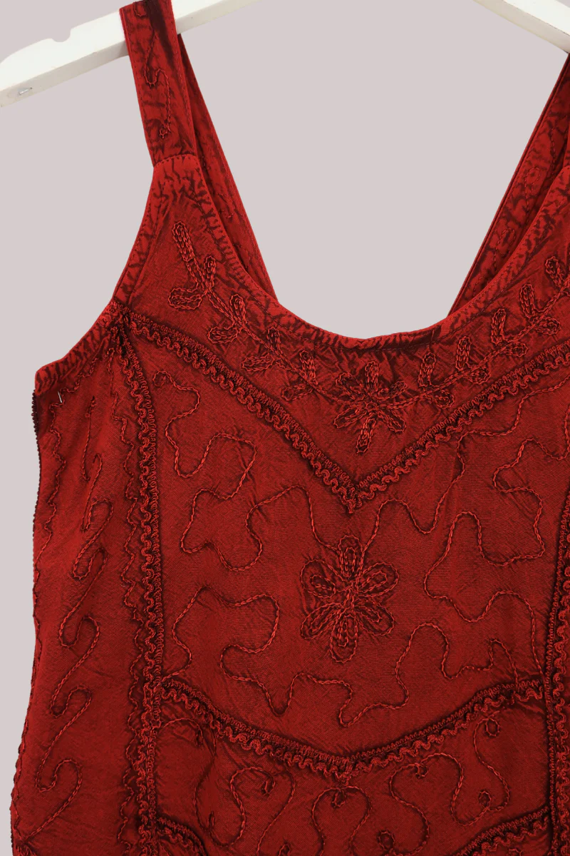 Embroidered Handkerchief Top in Earth Red - Free Size - Image 4
