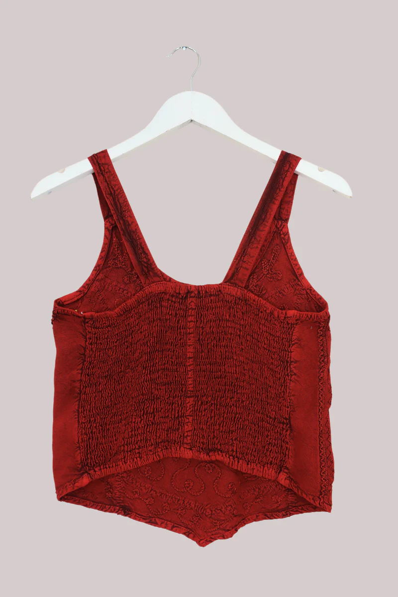 Embroidered Handkerchief Top in Earth Red - Free Size - Image 5
