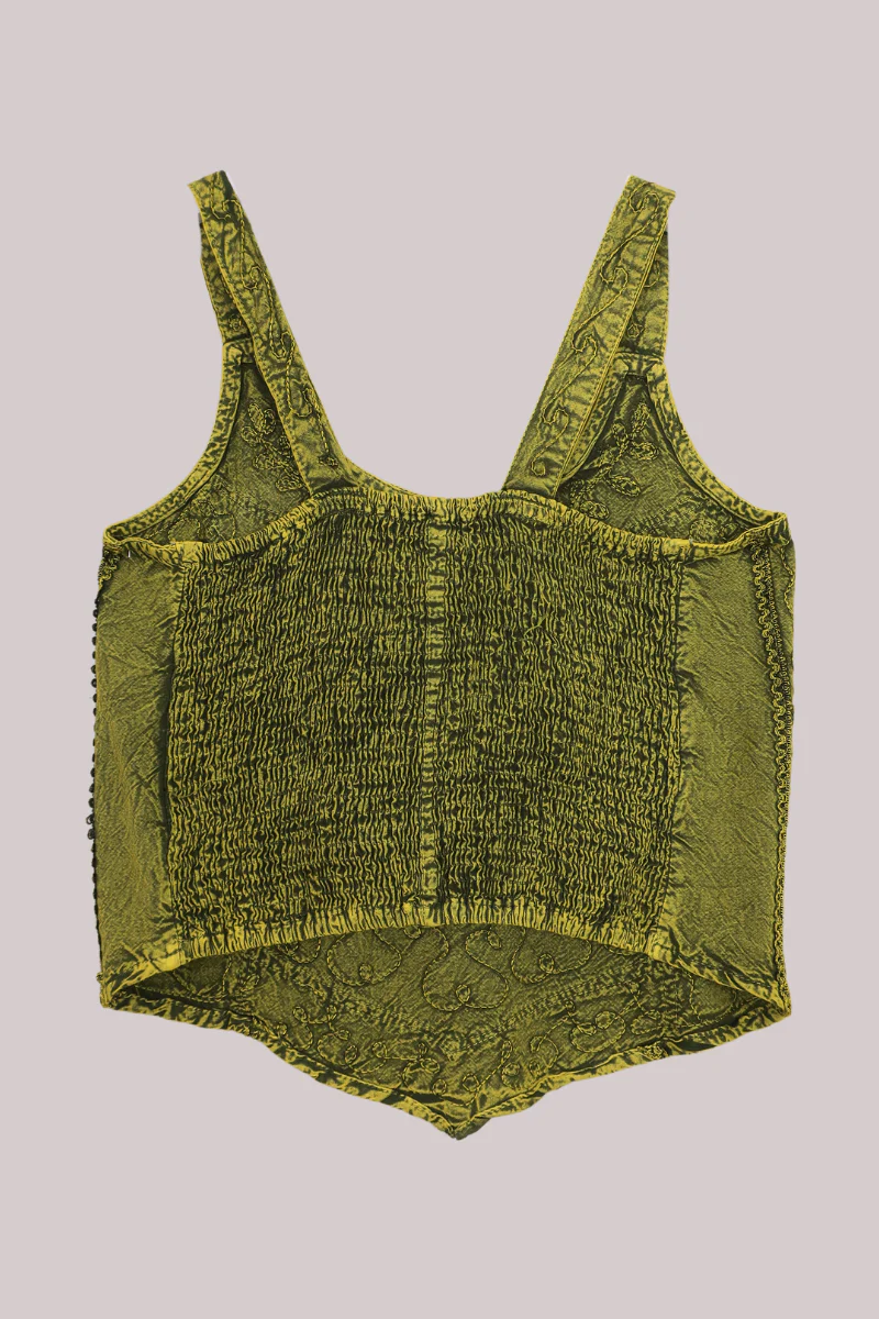 Embroidered Handkerchief Top in Lime Green - Free Size - Image 3