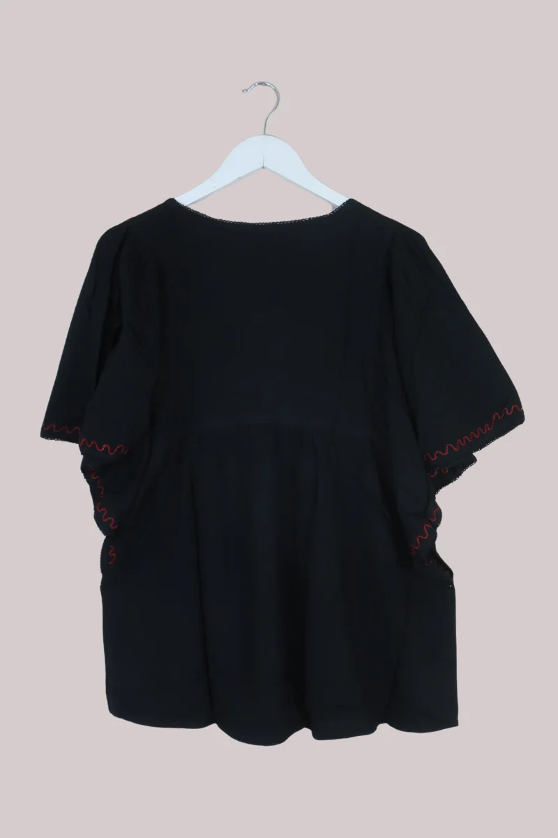 Embroidered Tunic Smock Top in Charcoal Black - Free Size - Image 3
