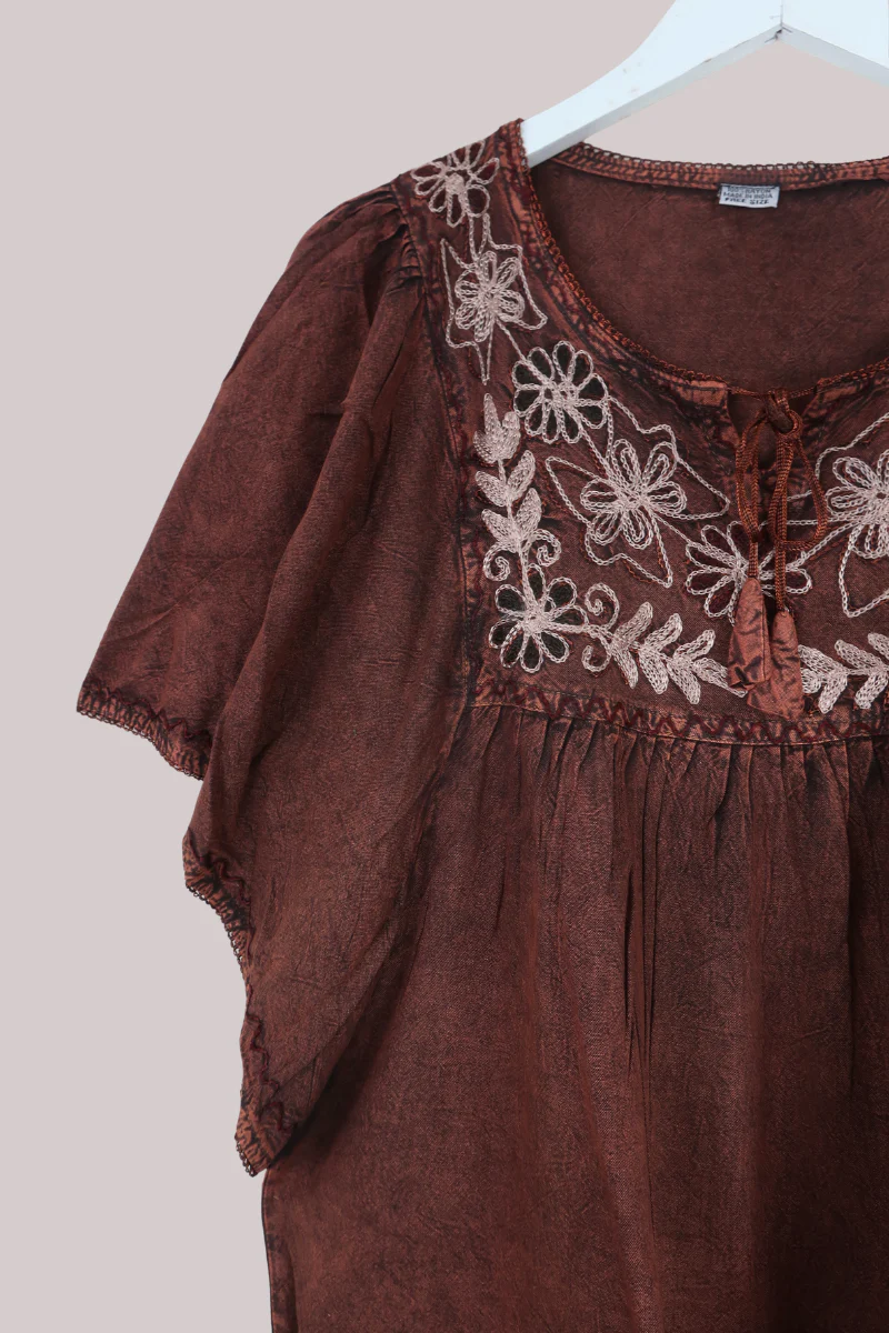 Embroidered Tunic Smock Top in Sunset Bronze - Free Size - Image 2