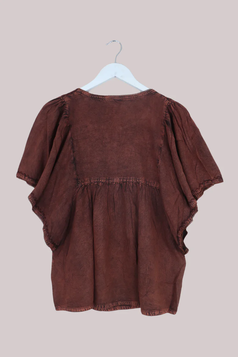 Embroidered Tunic Smock Top in Sunset Bronze - Free Size - Image 3