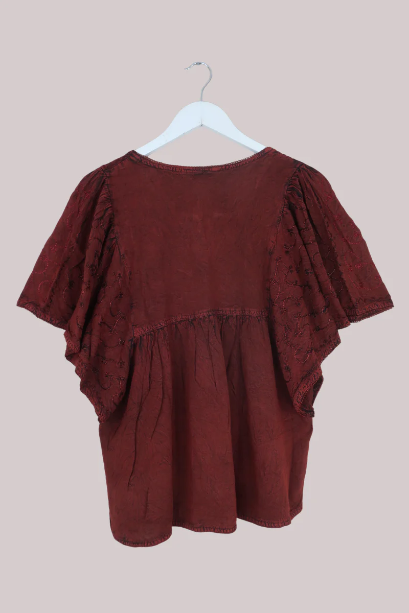Embroidered Tunic Smock Top in Earth Red - Free Size - Image 5