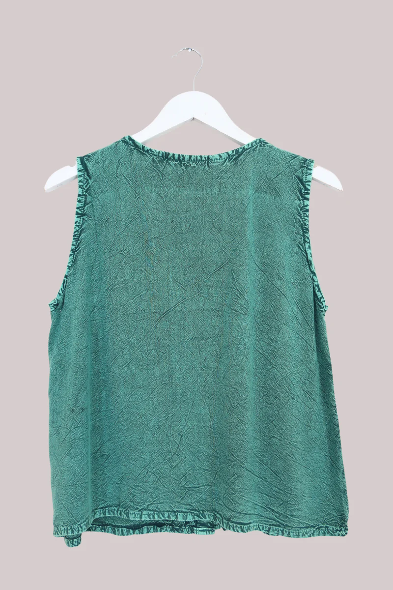 Embroidered Waistcoat Vest Top in Calypso Blue - Free Size - Image 3