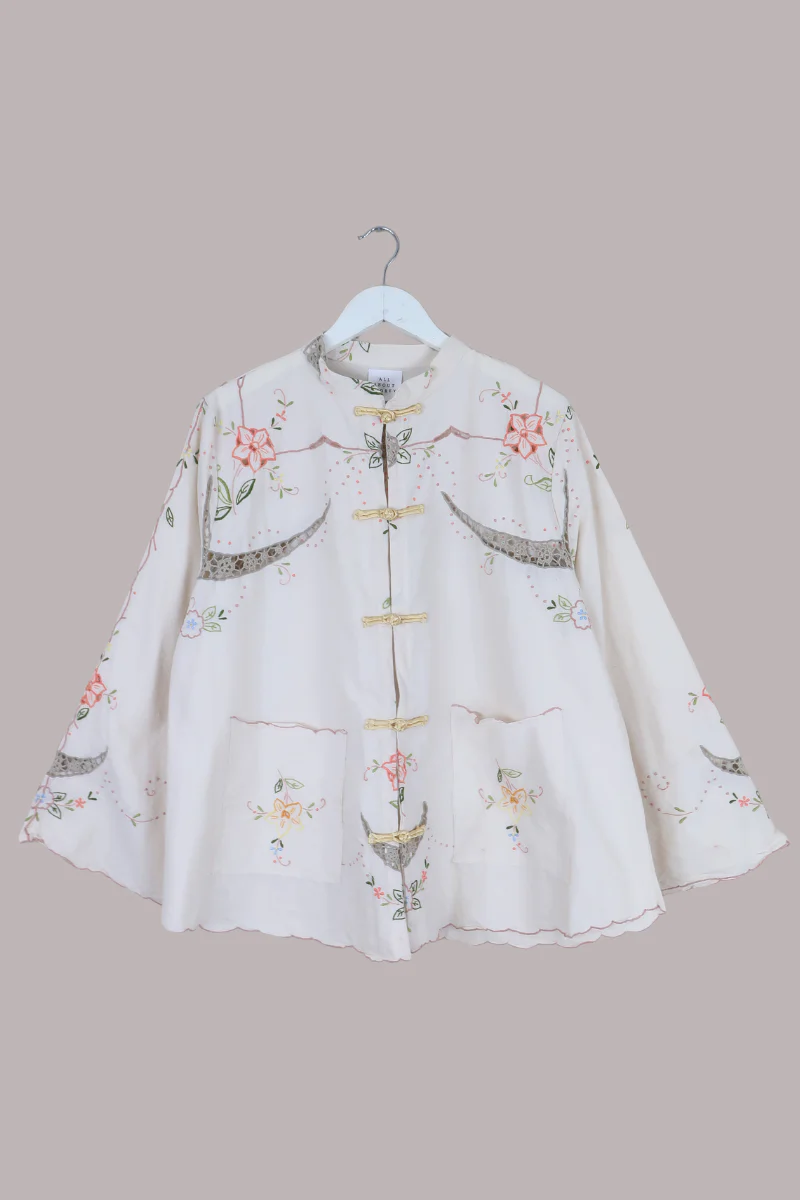 Emmeline Vintage Tablecloth Jacket in Apricot Blossom