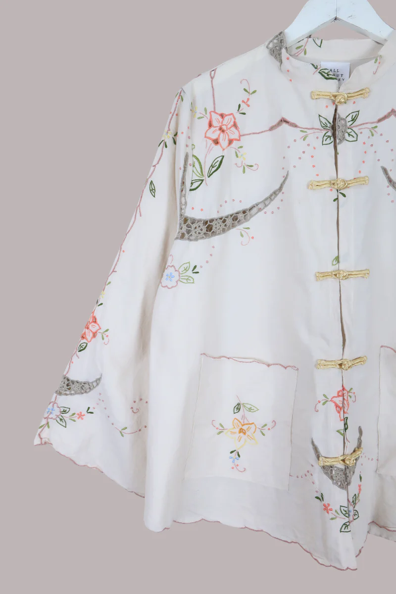 Emmeline Vintage Tablecloth Jacket in Apricot Blossom - Image 2