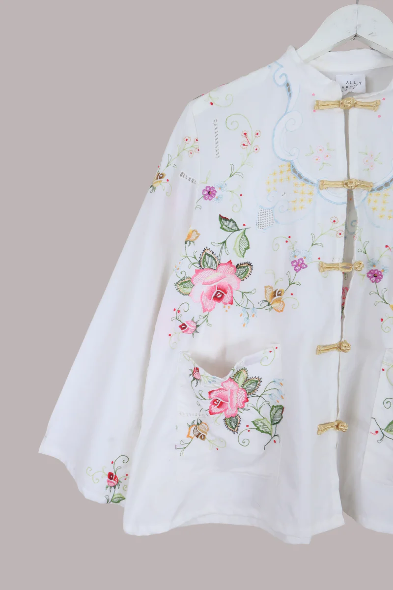 Emmeline Vintage Tablecloth Jacket in Blush Roses - Image 2