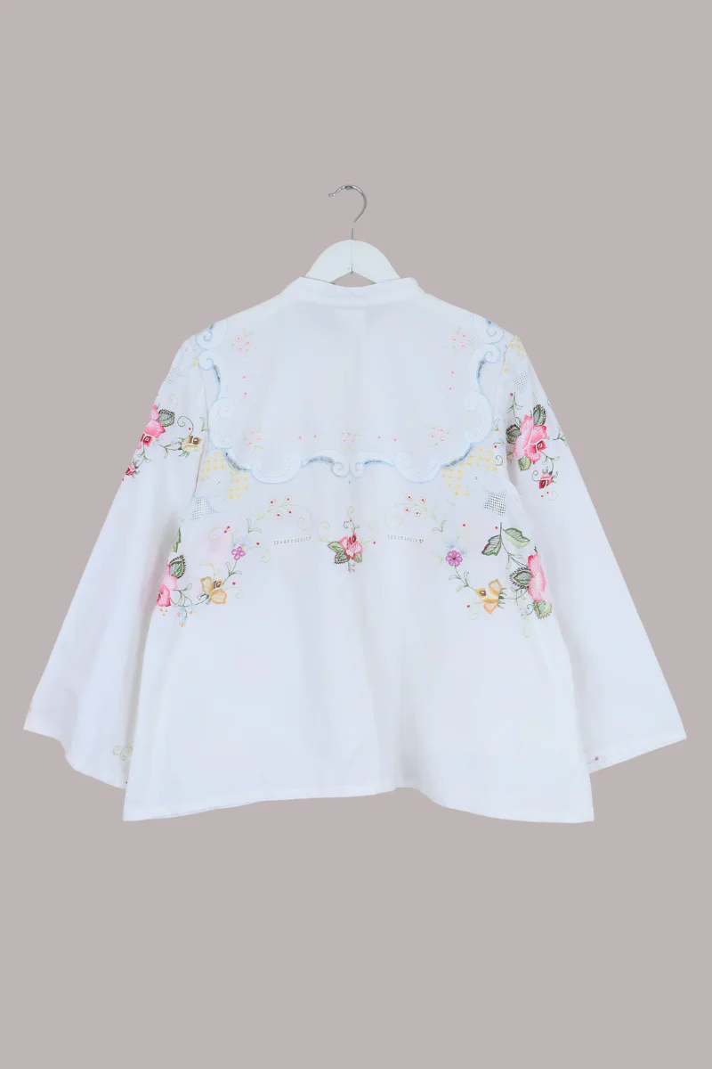 Emmeline Vintage Tablecloth Jacket in Blush Roses - Image 3