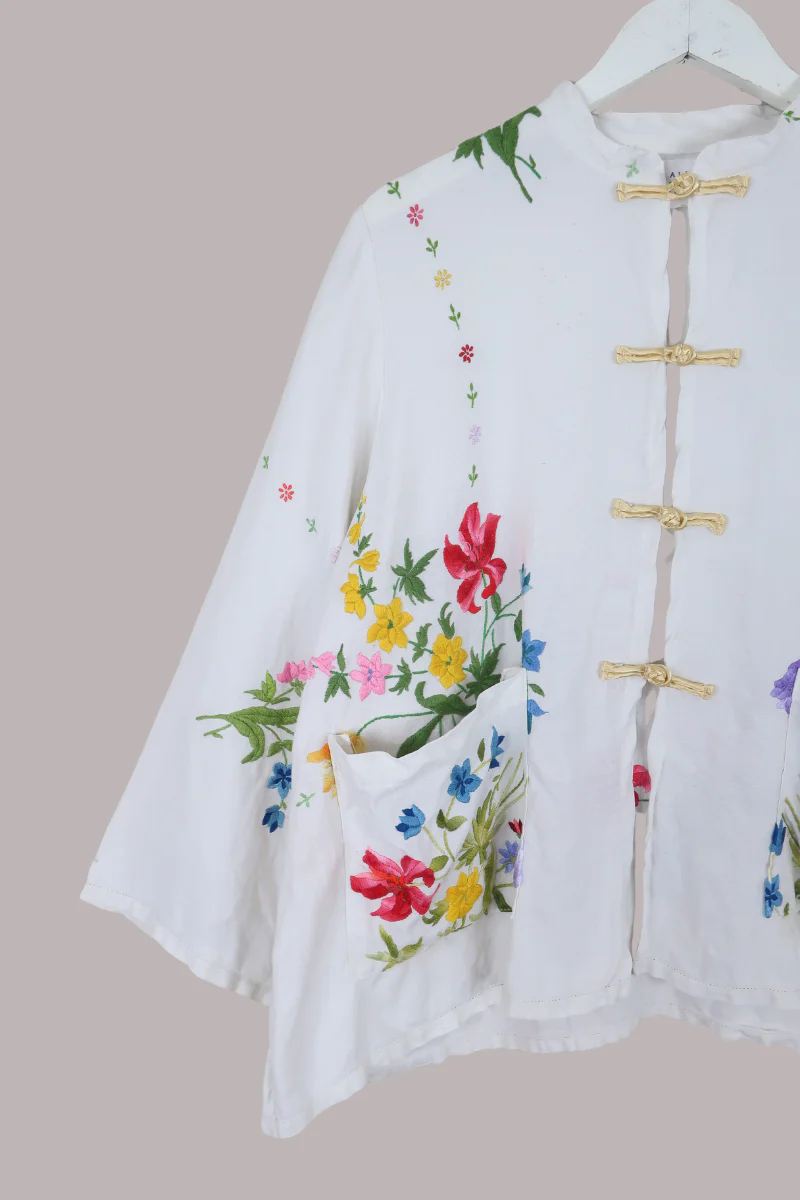 Emmeline Vintage Tablecloth Jacket in Bouquet Of Lillies - Image 2