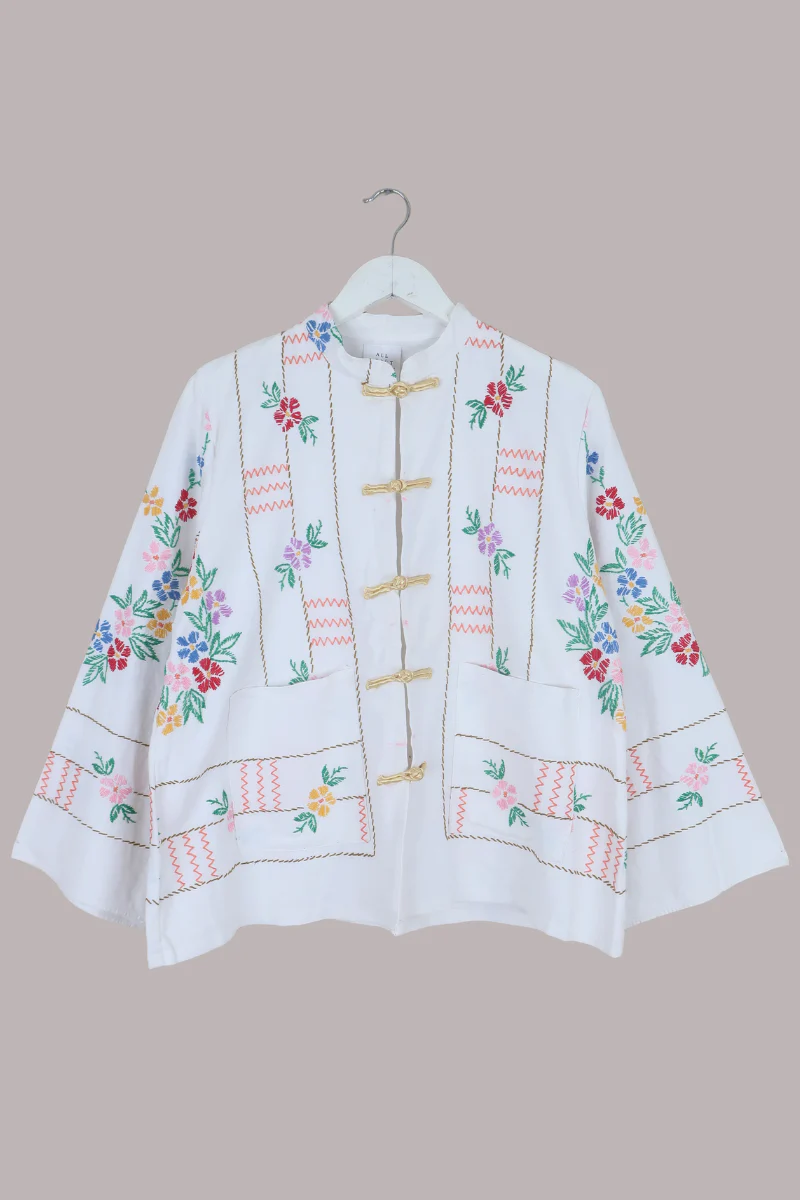 Emmeline Vintage Tablecloth Jacket in Paintbox Daisies