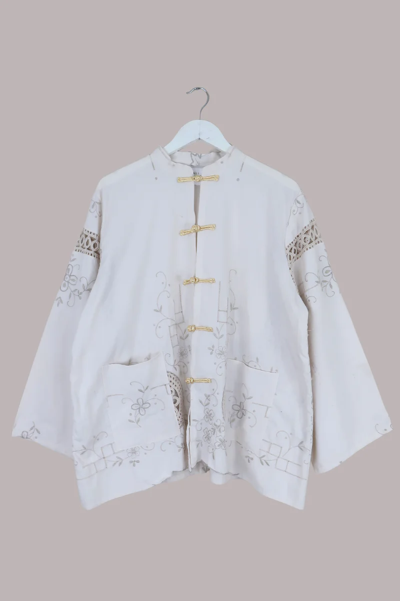 Emmeline Vintage Tablecloth Jacket in Parchment Clovers